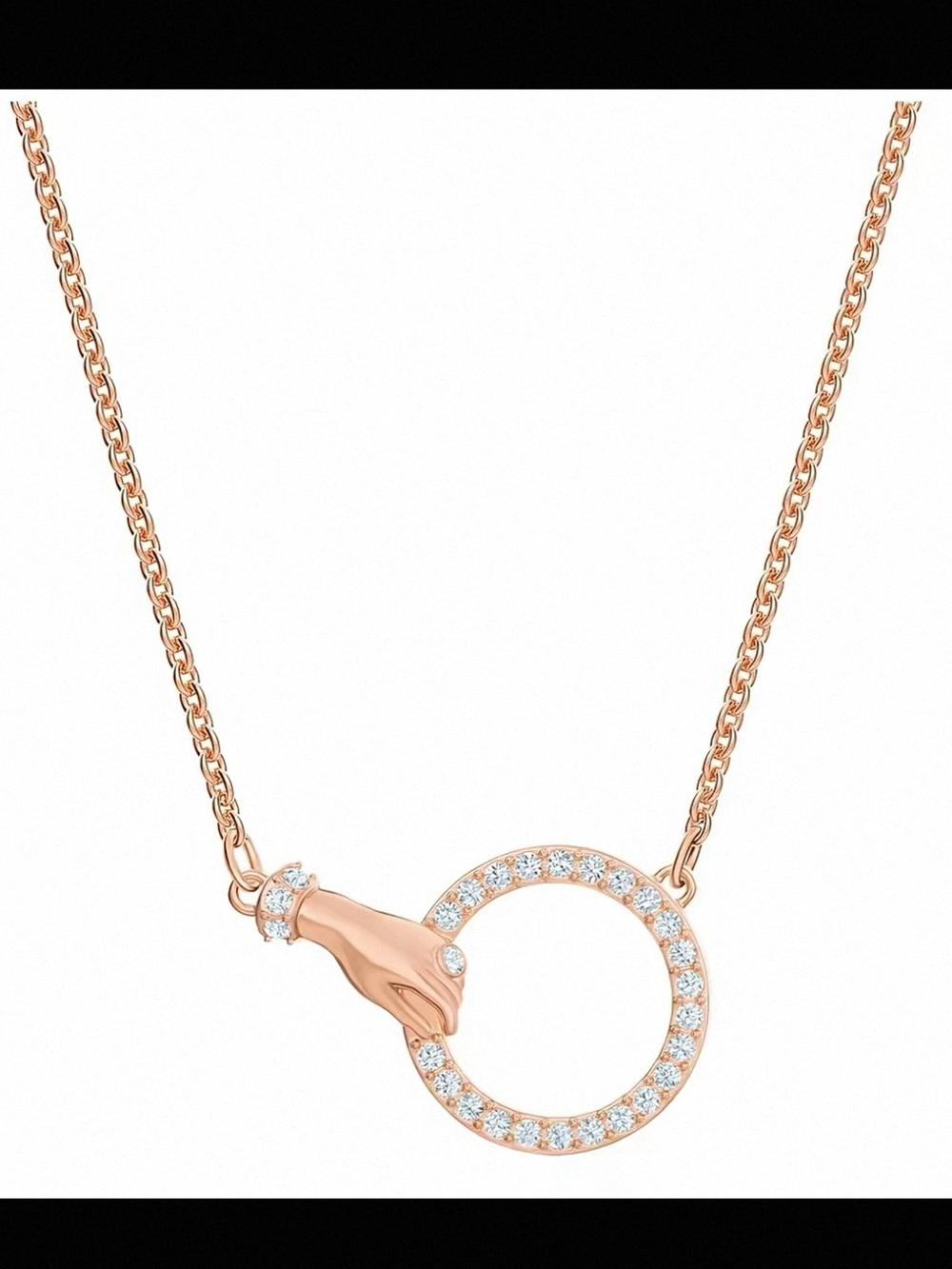 Swarovski Rose Gold Hand & Pave Circle Necklace